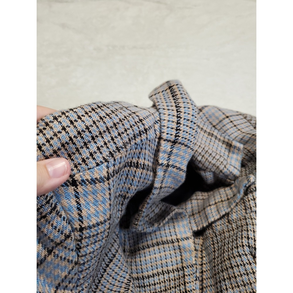 Free People Blue Gray Plaid Classic Cropped Jacket Blazer Medium Office Academia - Picture 2 of 9